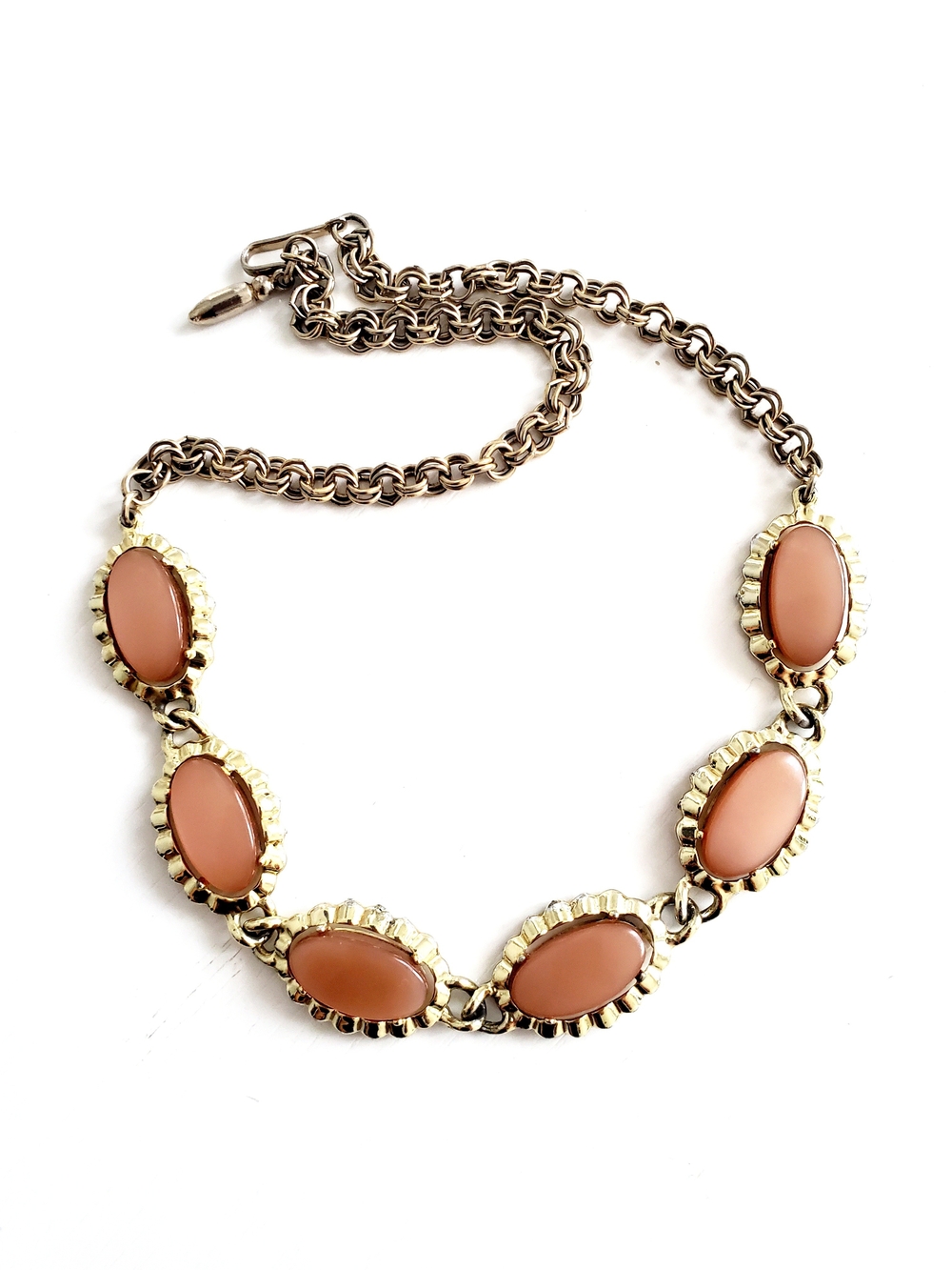 Coro Gold-Tone Necklace with Peach Cabochons 1950s